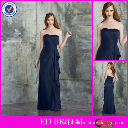 CB65 Fashion Scoop Neckline Ruffles Navy Blue Lady's Bridesmaid Dress